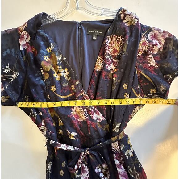Lane Bryant Maxi Dress Womens Size 22 Navy Floral Chiffon Flutter Sleeve Belt 2X - Picture 7 of 9